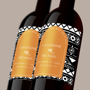 Rótulo De Garrafa De Cerveja Arca de Casamento Padrão de Boho Moderno Queimou L