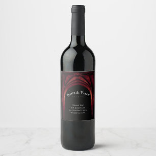 Rótulo De Garrafa De Cerveja Arca Gótica Casamento Elegante Vermelho Negro Neg