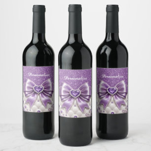 Rótulo De Garrafa De Cerveja Arco de Coração com Brilho Roxo Design Personaliza