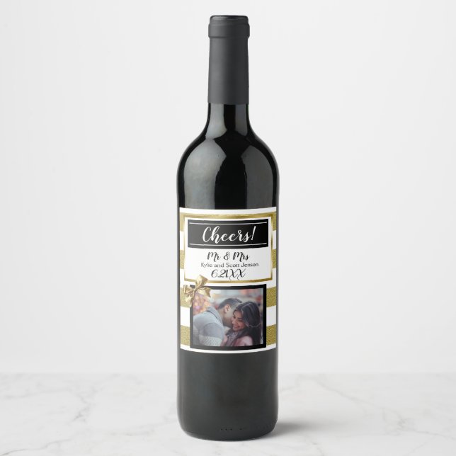 Rótulo De Garrafa De Cerveja Arco Preto e Dourado Casamento Personalizado (Frente)