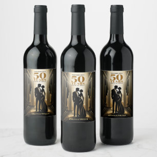 Rótulo De Garrafa De Cerveja Art Deco Retro Negra e Dourado Aniversário de Casa