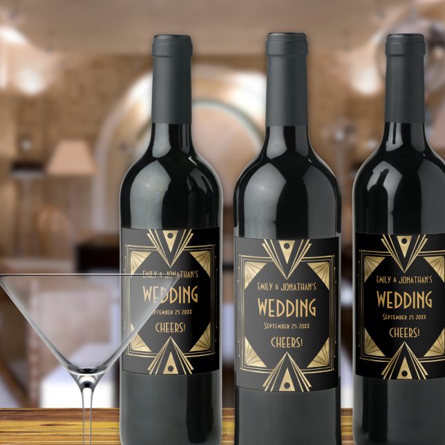 Rótulo De Garrafa De Cerveja Art Deco Saúde Dourado Casamento Negro (Criador carregado)