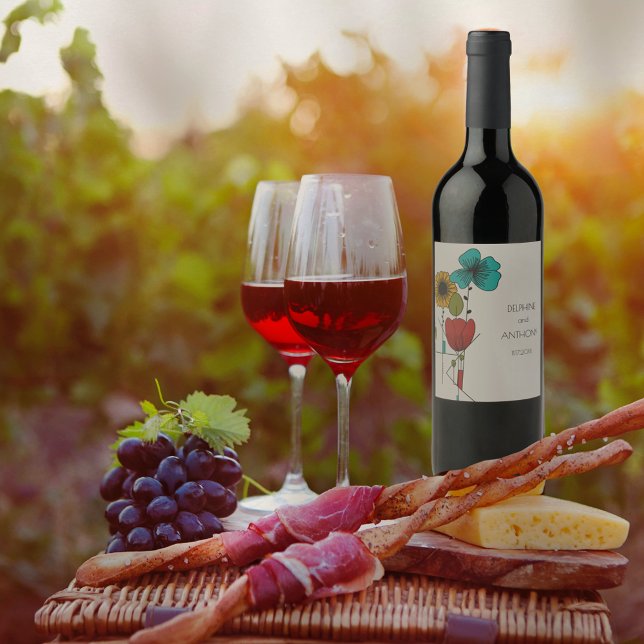 Rótulo De Garrafa De Cerveja Arte Contemporânea Noveau Casamento Floral (Criador carregado)