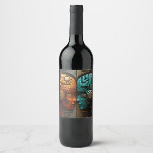 Rótulo De Garrafa De Cerveja Arte de casal de andróide ciberpunk biomecânico
