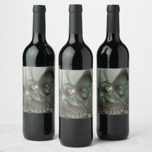 Rótulo De Garrafa De Cerveja Arte de fantasia fractal verde cinza sálvia oliva