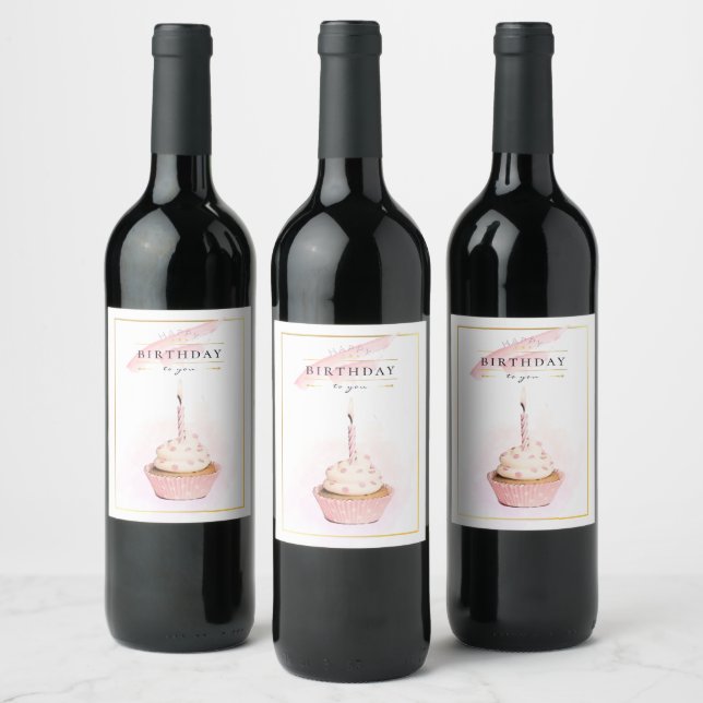 Rótulo De Garrafa De Cerveja Arte de Lápis Elegante Bolo de Aniversário Rosa Cu (Garrafas)