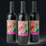 Rótulo De Garrafa De Cerveja Arte de tulipas de aquarela rosa<br><div class="desc">Mola de flor de tulipas cor de água fina,  cor de rosa floral</div>