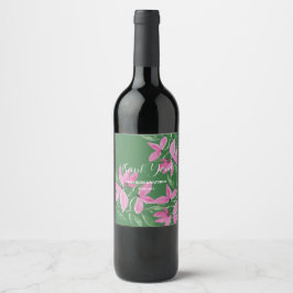 Rótulo De Garrafa De Cerveja Arte em Aquarela de Flores Silvestres Rosa e Verde
