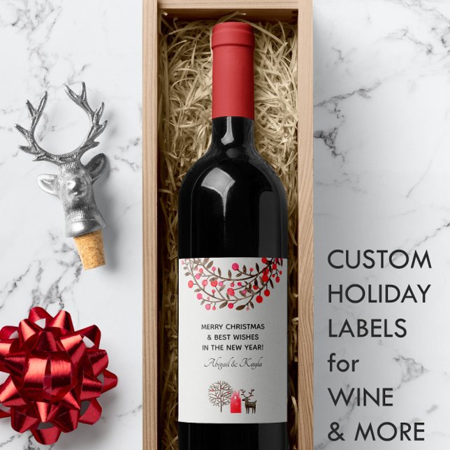 Rótulo De Garrafa De Cerveja Arte Folk — Arrendoras De Aquarelas 🦌 Branca De F (🦌 Cute Watercolor Reindeer Smoke White or Any Color Wine Label 
)