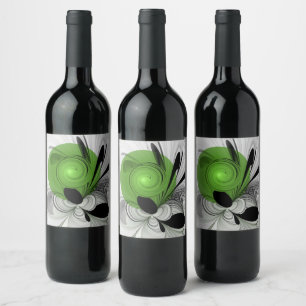 Rótulo De Garrafa De Cerveja Arte Fractal Abstrata em Preto e Branco com Verde