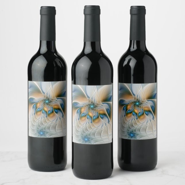 Rótulo De Garrafa De Cerveja Arte fractal de fantasia abstrata e elevada com az (Garrafas)