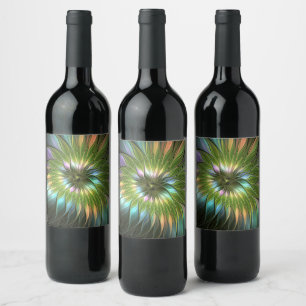 Rótulo De Garrafa De Cerveja Arte Fractal de Flor de Fantasia Colorida Luminosa