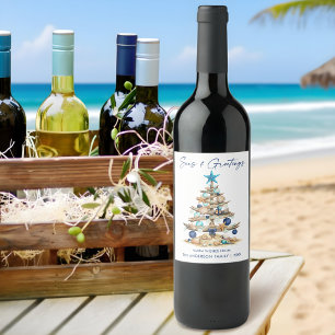 Rótulo De Garrafa De Cerveja Árvore Aquarela Mar e Saudações Férias na Praia