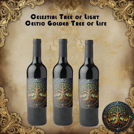 Rótulo De Garrafa De Cerveja Árvore Celestial de Luz Árvore Celta de Ouro da Vi