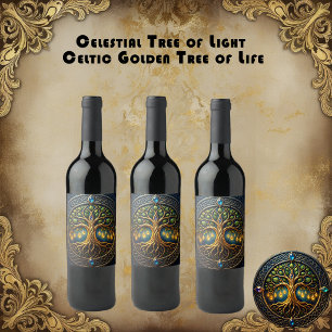 Rótulo De Garrafa De Cerveja Árvore Celestial de Luz Árvore Celta de Ouro da Vi