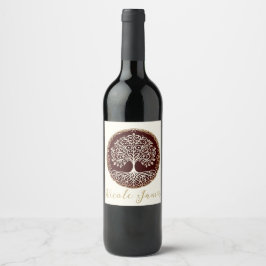 Rótulo De Garrafa De Cerveja Árvore da Vida Rústica Vermelho Escuro Casamento C