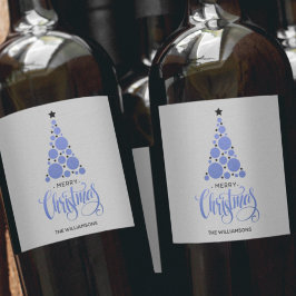 Rótulo De Garrafa De Cerveja Árvore de Natal Azul Moderna Feriado