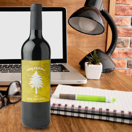 Rótulo De Garrafa De Cerveja Árvore de Natal Branco Dourada, Feliz Natal