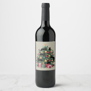Rótulo De Garrafa De Cerveja Árvore de Natal de Gatos Pretos Amante de Gatos Lu