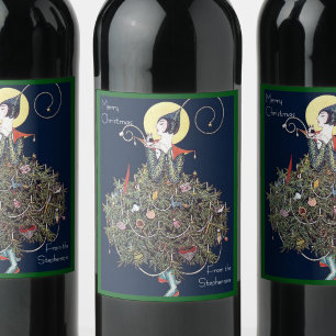Rótulo De Garrafa De Cerveja Árvore de Natal de Moda Art Déco Retro