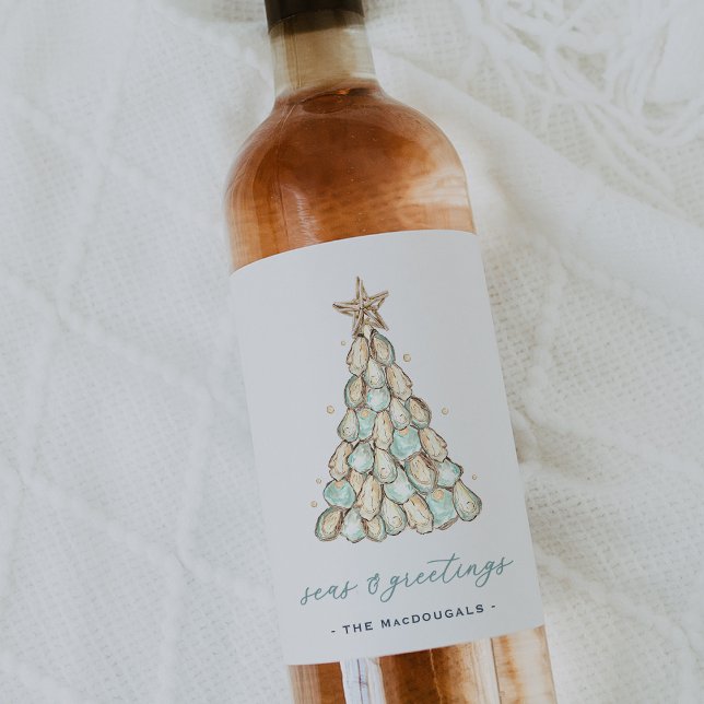 Rótulo De Garrafa De Cerveja Árvore de Natal de Ostras Costeira (Criador carregado)