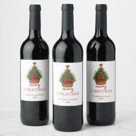 Rótulo De Garrafa De Cerveja Árvore de Natal Elegante – Fita Vermelha