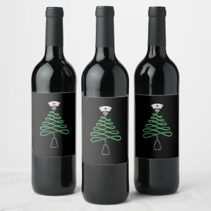 Rótulo De Garrafa De Cerveja Árvore de Natal Estetoscópio Enfermeira Roupa de T