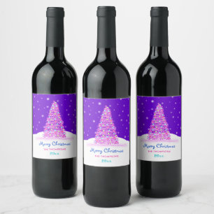 Rótulo De Garrafa De Cerveja Árvore de Natal Feliz e Rosa