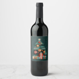 Rótulo De Garrafa De Cerveja Árvore de Natal Geométrica Retro