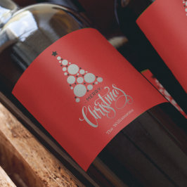 Rótulo De Garrafa De Cerveja Árvore de Natal Prata Moderna sobre Vermelho