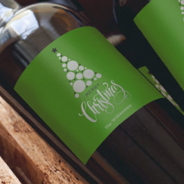 Rótulo De Garrafa De Cerveja Árvore de Natal Prateada Moderna em Verde