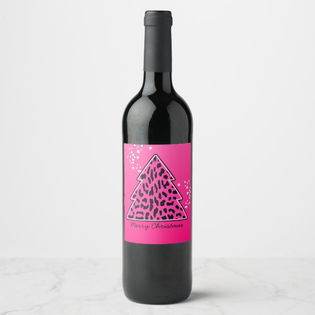 Rótulo De Garrafa De Cerveja Árvore de Natal Rosa Leopardo Cheetah (Frente)
