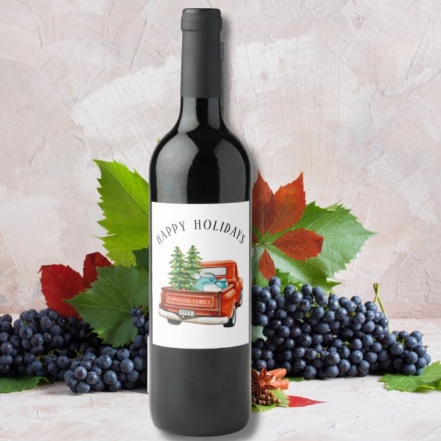 Rótulo De Garrafa De Cerveja Árvore de Natal Rustic Red Truck Feliz Feriados (Criador carregado)