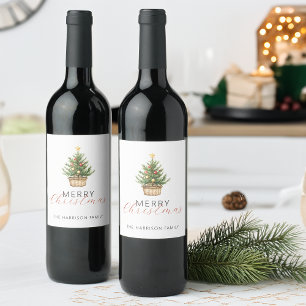 Rótulo De Garrafa De Cerveja Árvore de Natal Rústica em Cesta