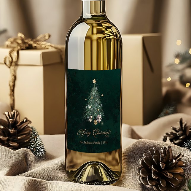 Rótulo De Garrafa De Cerveja Árvore de Natal Verde Elegante Dourada (Criador carregado)