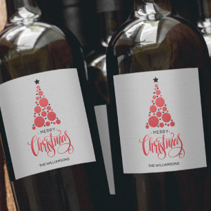 Rótulo De Garrafa De Cerveja Árvore de Natal Vermelha Moderna