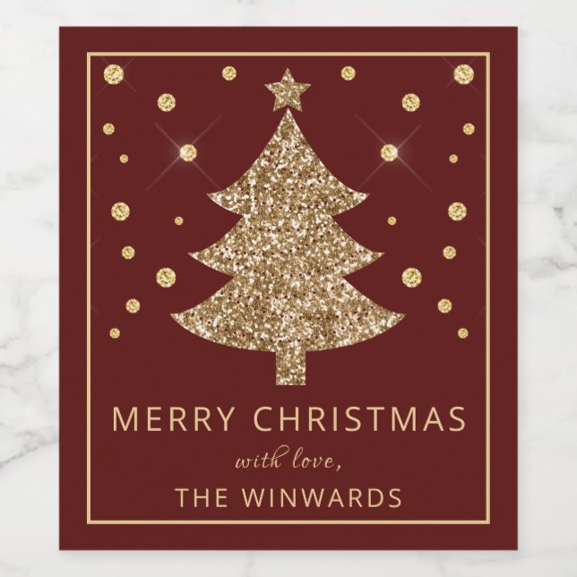 Rótulo De Garrafa De Cerveja Árvore de Natal Vermelho e Dourado de Férias (Rótulo Único)