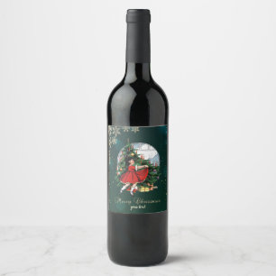 Rótulo De Garrafa De Cerveja Árvore de Natal Vintage, Menina Flocos de Neve