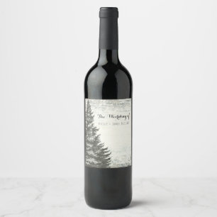 Rótulo De Garrafa De Cerveja Árvore de Pinheiro de Inverno Rústico & Vinho de N
