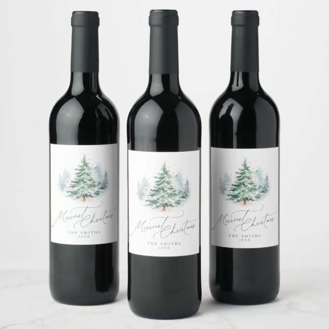 Rótulo De Garrafa De Cerveja Árvore de Pinheiro de Script Moderno Feliz Natal (Garrafas)