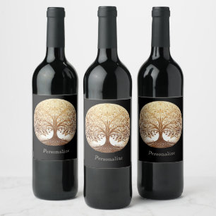 Rótulo De Garrafa De Cerveja Árvore de Vida Espiritual Zen em Ouro Elegante