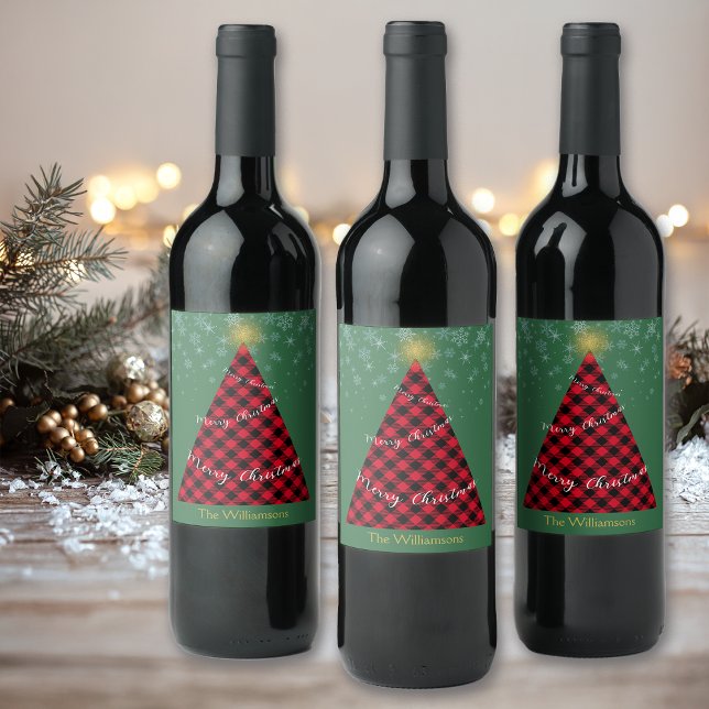 Rótulo De Garrafa De Cerveja Árvore de Xadrezes de Natal Snowy Personalize (Criador carregado)