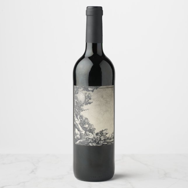 Rótulo De Garrafa De Cerveja Árvore lunar surreal e paisagem de rock (Frente)