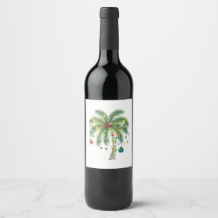 Rótulo De Garrafa De Cerveja Árvore tropical de palma de Natal com luzes e orna