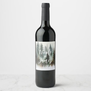 Rótulo De Garrafa De Cerveja Árvores em Aquarela Casamento Rústico Selvagem