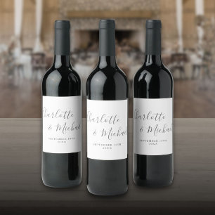 Rótulo De Garrafa De Cerveja Assinatura Elegante Cinza e Branco Casamento