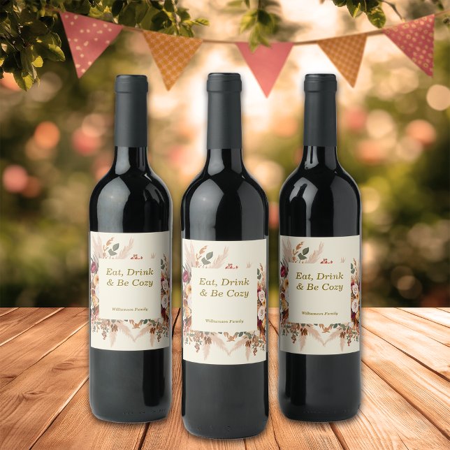 Rótulo De Garrafa De Cerveja Autumn Cozy Florals Personalize (Criador carregado)