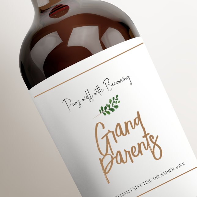 Rótulo De Garrafa De Cerveja Avós com o anúncio de gravidez única (Unique Pregnancy Baby Announcement Grandparents Wine Label)