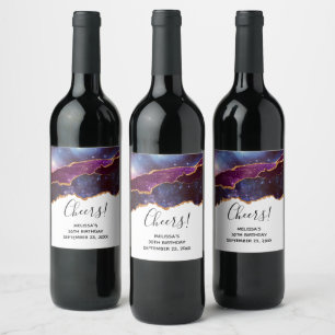 Rótulo De Garrafa De Cerveja Azul e Roxo Espaço e Estrelas Modernas Aniversár