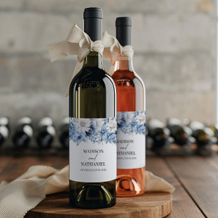 Rótulo De Garrafa De Cerveja Azul Empoeirado Floral Flores Jardim Casamento